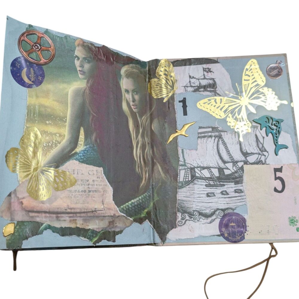 Handmade Mermaid Junk Journal Ocean Theme Art Journal Mixed Media Charms Pearls - Picture 12 of 12